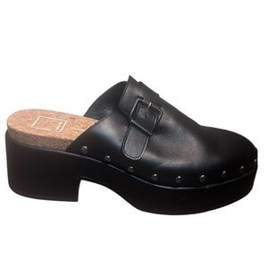 DOLCE VITA Black Studded Chunky Heel Mules Women's Clogs SZ 9.5 Silver Buckle